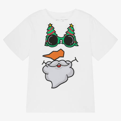 Stella McCartney Kids-White Cotton Snowman T-Shirt | Childrensalon Outlet