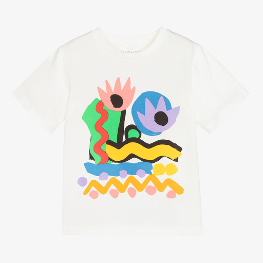 Stella McCartney Kids-White Organic Cotton T-Shirt | Childrensalon Outlet