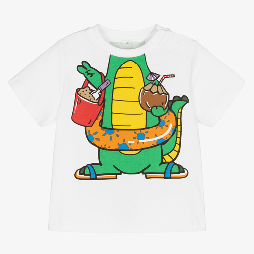 Stella McCartney Kids-Белая рубашка из органического хлопка с крокодилом | Childrensalon Outlet