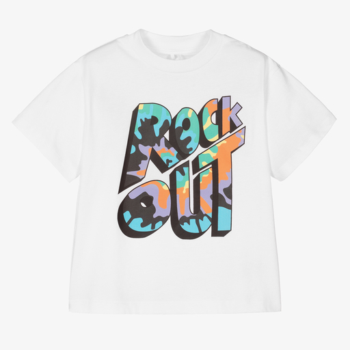 Stella McCartney Kids-White Organic Rock Out T-Shirt | Childrensalon Outlet