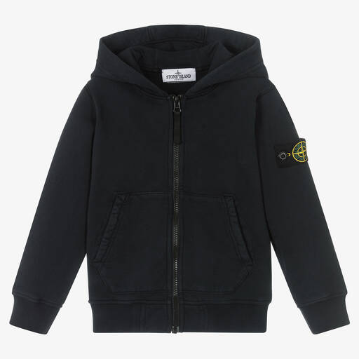 Stone Island Junior-Veste zippée à capuche bleue Garçon | Childrensalon Outlet