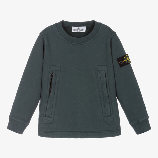 Stone Island Junior-Boys Green Logo Sweatshirt | Childrensalon Outlet
