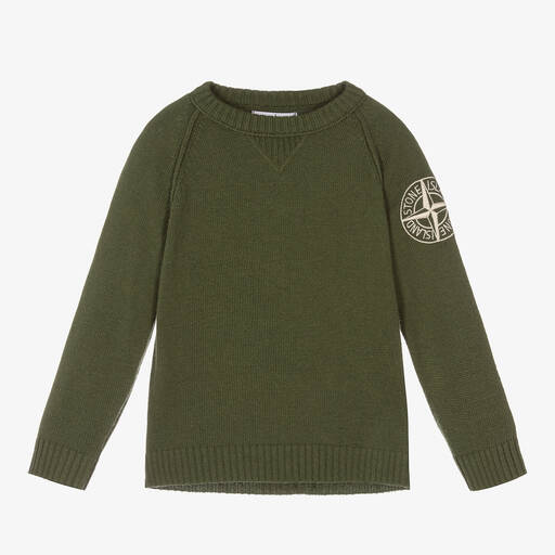 Stone Island Junior-Boys Green Wool Logo Jumper | Childrensalon Outlet