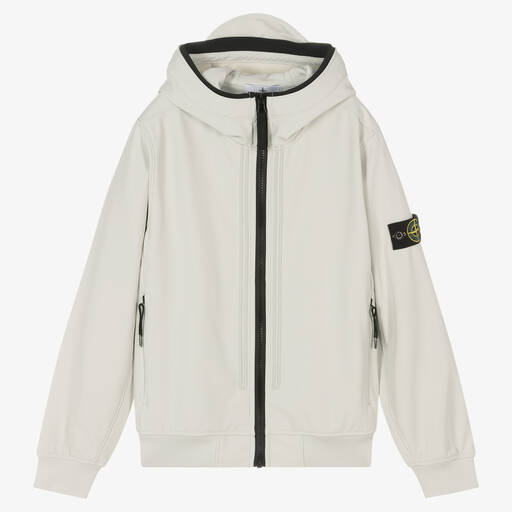 Stone Island Junior-Серая куртка с капюшоном и нашивкой | Childrensalon Outlet