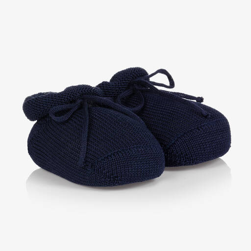 Story Loris-Blue Cotton Knit Baby Booties | Childrensalon Outlet