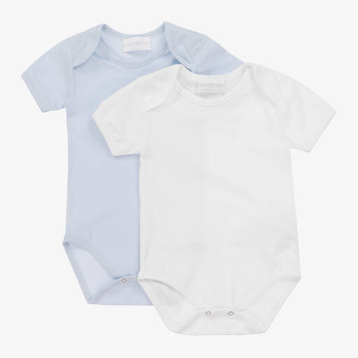 Story Loris-Blue & White Cotton Bodyvests (2 Pack) | Childrensalon Outlet