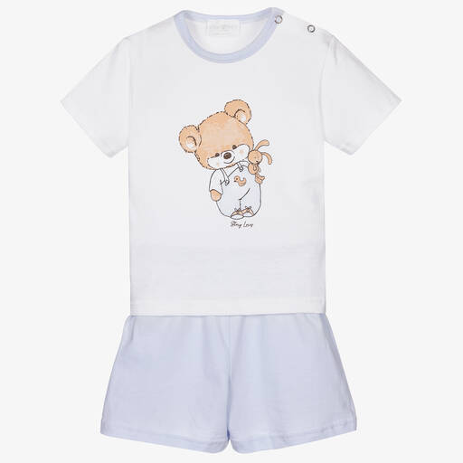 Story Loris-Blue & White Cotton Short Pyjamas | Childrensalon Outlet