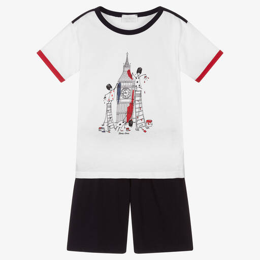 Story Loris-Boys Blue & White Cotton Short Pyjamas | Childrensalon Outlet