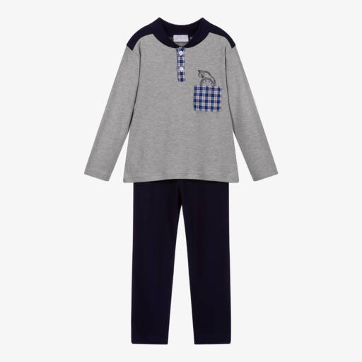 Story Loris-Boys Grey and Blue Jersey Sleepwear | Childrensalon Outlet