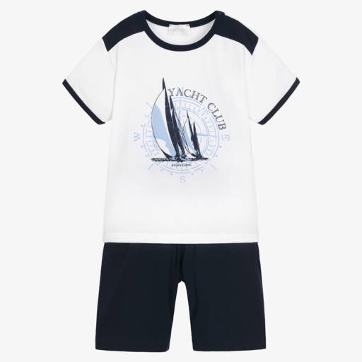 Story Loris-Boys Nautical Blue Short Pyjamas | Childrensalon Outlet