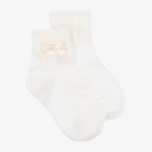Story Loris-Girls Cream Bow Knit Socks | Childrensalon Outlet