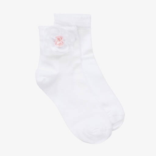 Story Loris-Girls Floral White Cotton Socks | Childrensalon Outlet