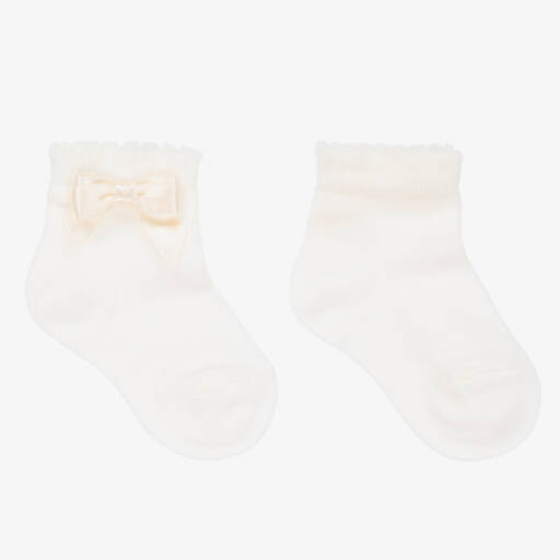 Story Loris-Girls Ivory Socks with Silk Bow | Childrensalon Outlet