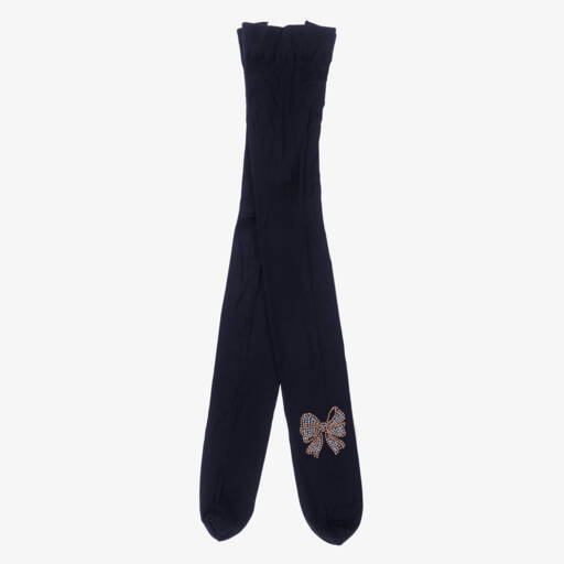 Story Loris-Girls Navy Tights with Bow Detail | Childrensalon Outlet