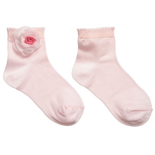 Story Loris-Girls Pale Pink Socks with Floral Appliqué | Childrensalon Outlet
