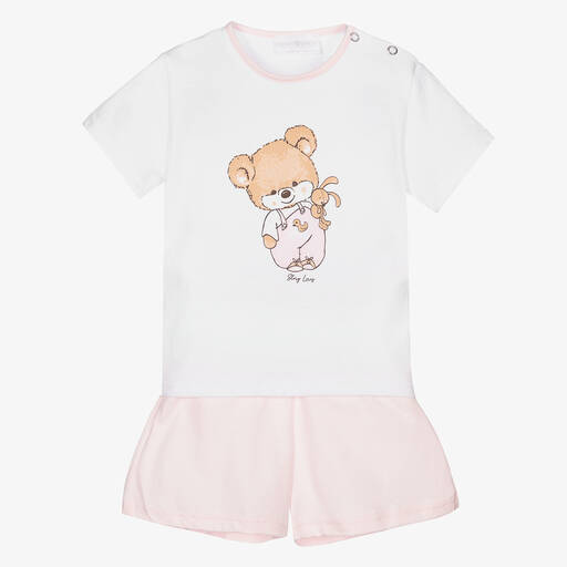Story Loris-Girls Pink & White Cotton Pyjamas | Childrensalon Outlet