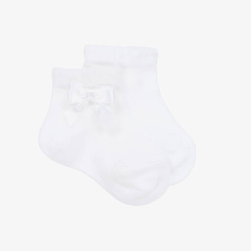 Story Loris-Girls White Bow Adorned Socks | Childrensalon Outlet