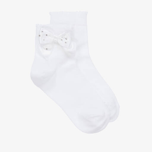 Story Loris-Girls White Bow Cotton Socks | Childrensalon Outlet