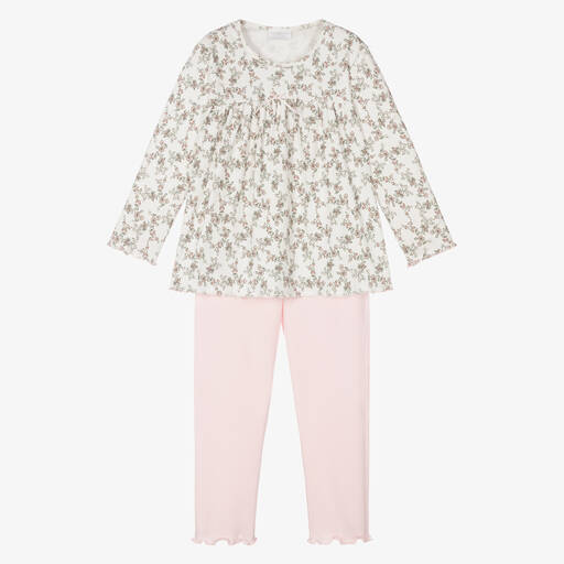 Story Loris-Girls White & Pink Cotton Pyjamas | Childrensalon Outlet