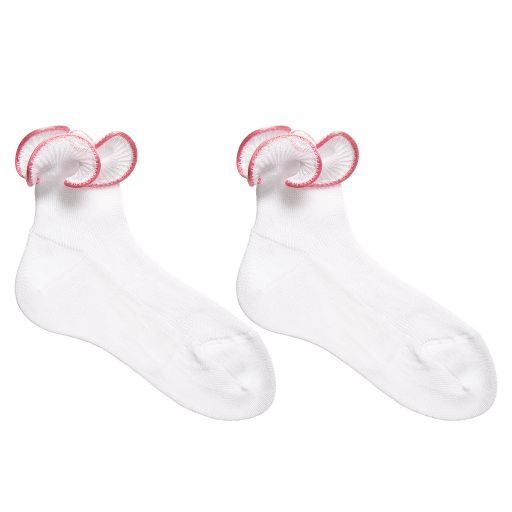 Story Loris-Girls White & Pink Ruffle Socks | Childrensalon Outlet