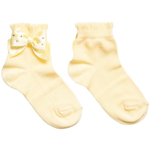Story Loris-Girls Yellow Socks with Diamanté Bow | Childrensalon Outlet