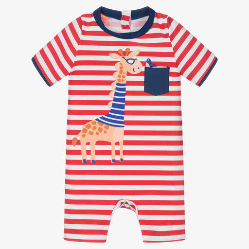 Sunuva-Baby Boys Red & White Giraffe Sun Suit | Childrensalon Outlet
