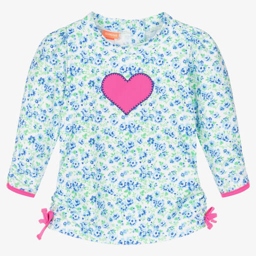 Sunuva-Baby Girls Blue Floral Heart Swim Top | Childrensalon Outlet