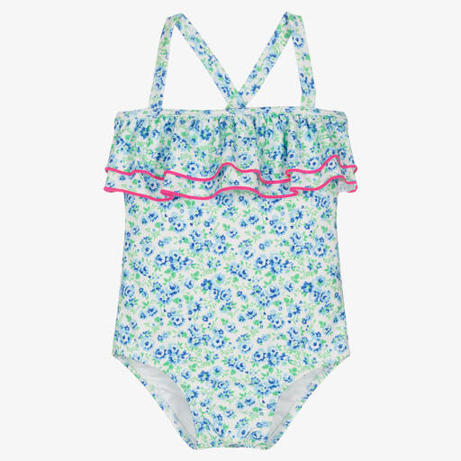 Sunuva-Baby Girls White & Blue Floral Swimsuit | Childrensalon Outlet
