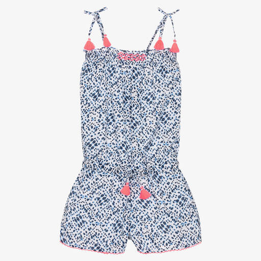 Sunuva-Girls Blue Animal Print Cotton Playsuit  | Childrensalon Outlet