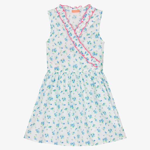 Sunuva-Girls Blue Floral Cotton Wrap Front Dress | Childrensalon Outlet