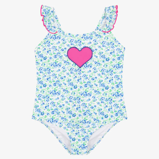 Sunuva-Girls Blue Floral Heart Swimsuit | Childrensalon Outlet