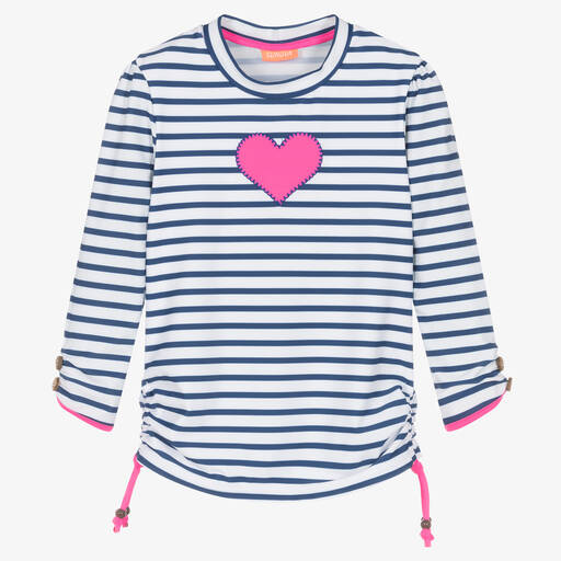Sunuva-Girls Blue Stripe Heart Swim Top | Childrensalon Outlet