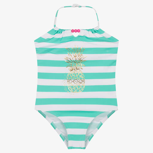 Sunuva-Girls Green Striped Swimsuit (UPF 50+) | Childrensalon Outlet