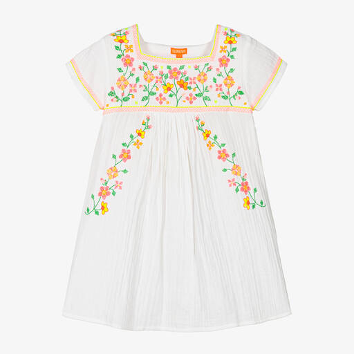 Sunuva-Weißes Blumen-Baumwoll-Strandkleid | Childrensalon Outlet