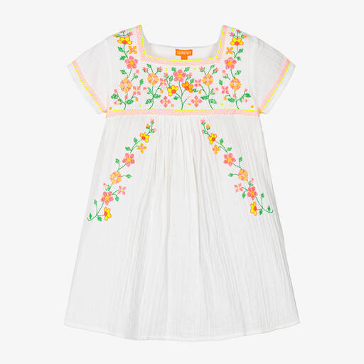 Sunuva-فستان شاطيء قطن لون أبيض بطبعة ورود | Childrensalon Outlet
