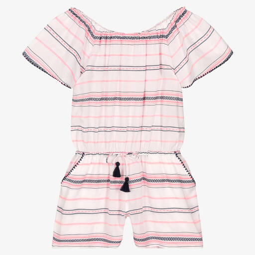 Sunuva-Girls White & Pink Striped Playsuit | Childrensalon Outlet