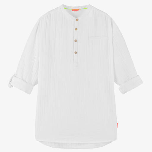 Sunuva-Teen Boys White Collarless Cotton Shirt | Childrensalon Outlet