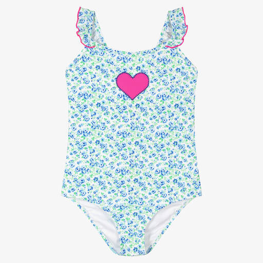 Sunuva-Teen Girls Blue Floral Heart Swimsuit | Childrensalon Outlet