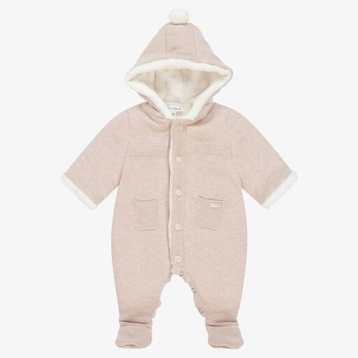 Tartine et Chocolat-Baby Beige Cotton Knit Pramsuit | Childrensalon Outlet