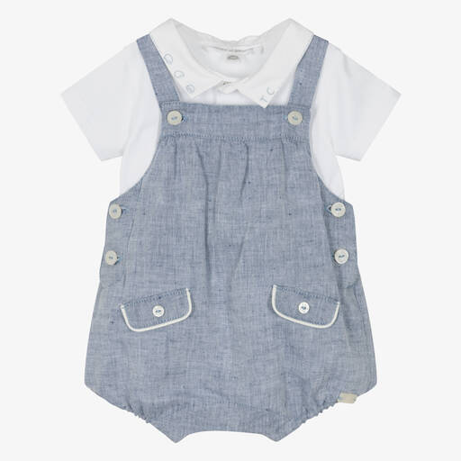 Tartine et Chocolat-Baby Boys Blue Linen Dungarees Set | Childrensalon Outlet