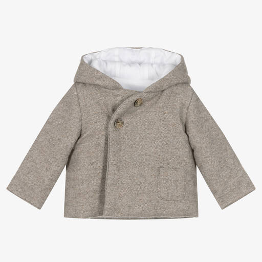 Tartine et Chocolat-Baby Boys Grey Cotton Hooded Jacket | Childrensalon Outlet