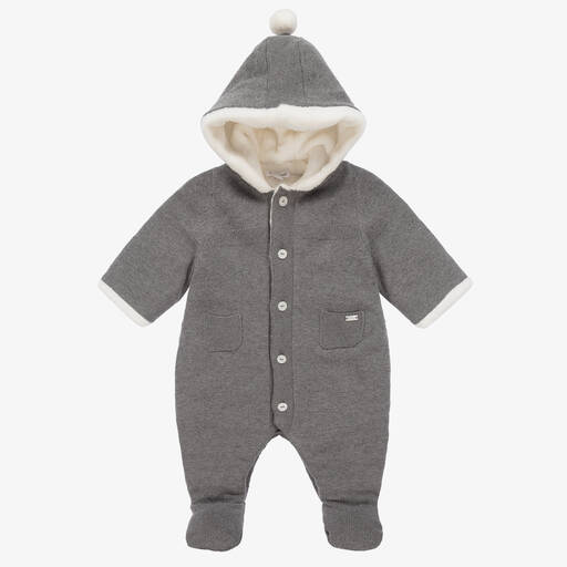 Tartine et Chocolat-Baby Girls Grey Cotton Knit Pramsuit | Childrensalon Outlet