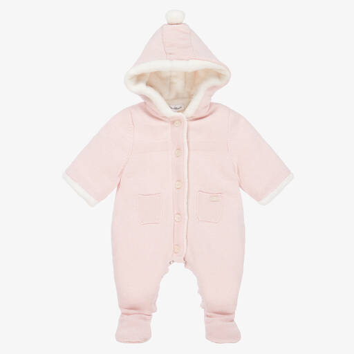 Tartine et Chocolat-Baby Girls Pink Cotton Knit Pramsuit | Childrensalon Outlet