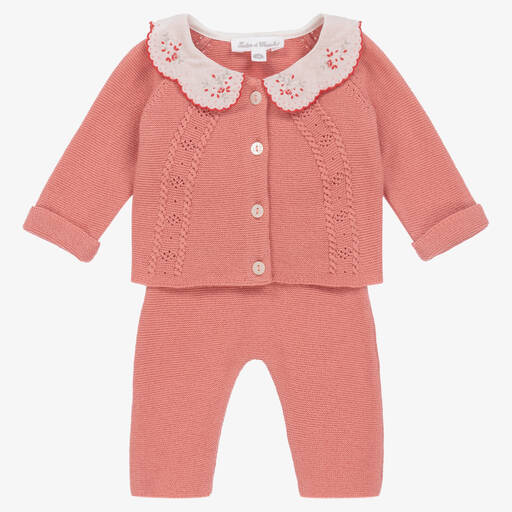 Tartine et Chocolat-Baby Girls Pink Cotton Knit Trouser Set | Childrensalon Outlet