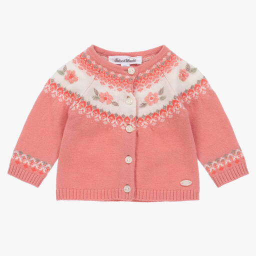 Tartine et Chocolat-Baby Girls Pink Wool & Cashmere Knit Cardigan | Childrensalon Outlet