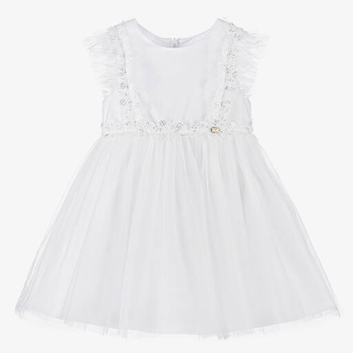 Tartine et Chocolat-Белое платье из тюля с кружевом для малышек | Childrensalon Outlet
