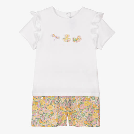 Tartine et Chocolat-Baby Girls Yellow Floral Cotton Short Set | Childrensalon Outlet