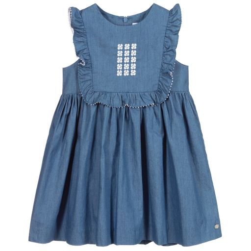 Tartine et Chocolat-Синее платье из хлопкового шамбре | Childrensalon Outlet