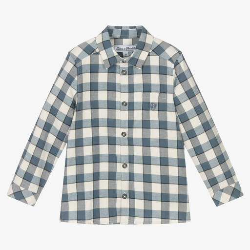 Tartine et Chocolat-Blue & Ivory Check Cotton Shirt | Childrensalon Outlet