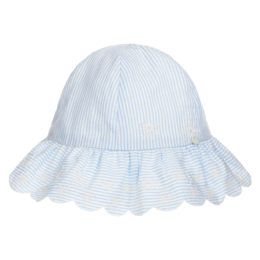 Tartine et Chocolat-قبعة للشمس قطن لون أبيض وأزرق للبنات | Childrensalon Outlet
